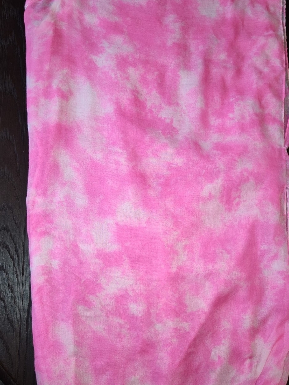 Tie-Dye Pink & White Swim Cover Up with Pop Poms